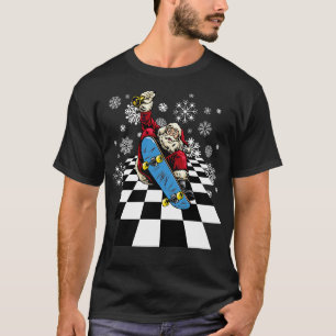 Camiseta Santa Claus Skateboarding Skateboard Snowflakes Ch