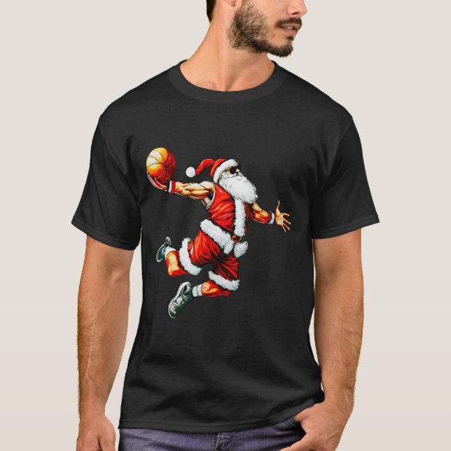Camiseta Santa Claus Slam Dunk Basketball Hoop Christmas Pa (Anverso)