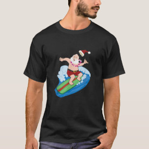 Camiseta Santa Claus Surfing Hawaiano Summer Funny Christma