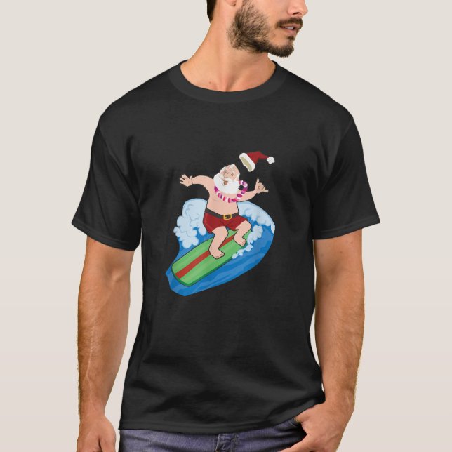 Camiseta Santa Claus Surfing Hawaiano Summer Funny Christma (Anverso)