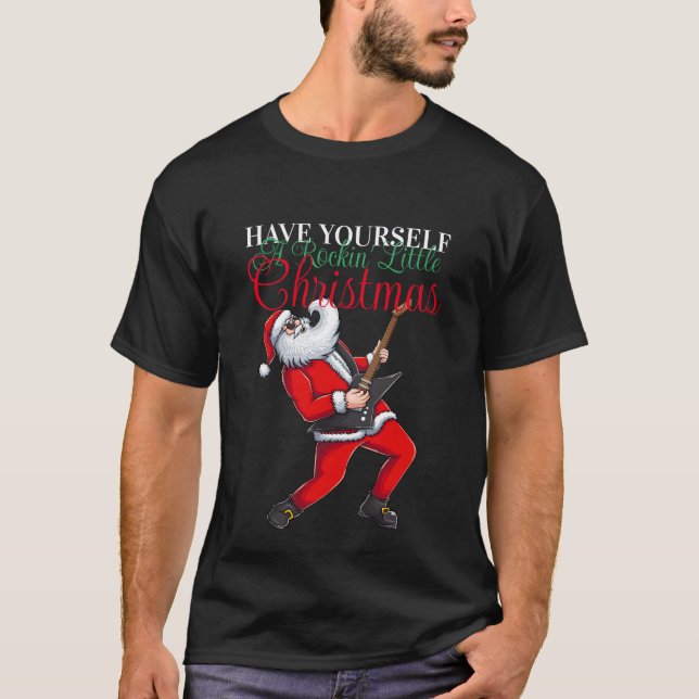 Camiseta Santa Claus toca guitarra divertidos Navidades (Anverso)