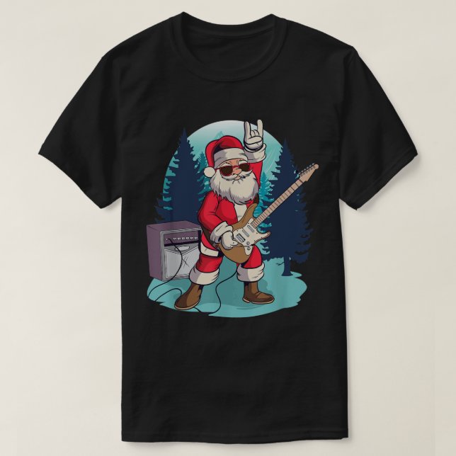 Camiseta Santa Claus tocando Guitar Funny Rock Navidades Mu (Diseño del anverso)
