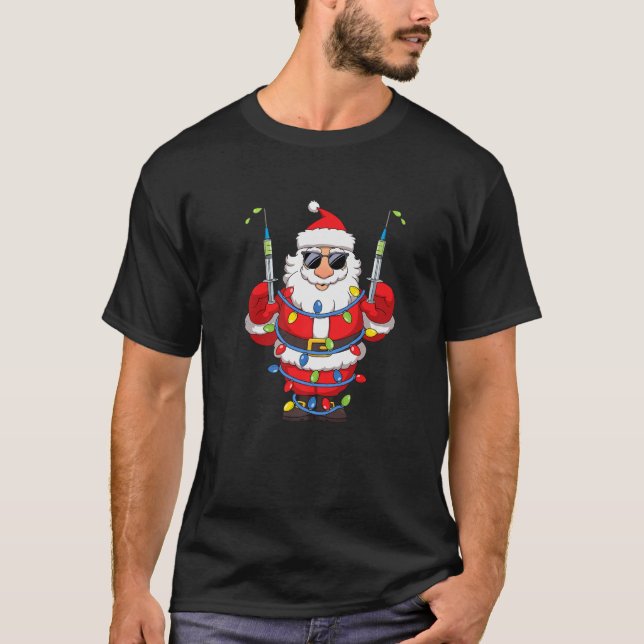 Camiseta Santa Claus Vacunada Merry Christmas Tree Lights (Anverso)