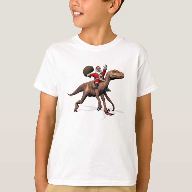 Camiseta Santa Claus Viajando En Deinonychus (Anverso)