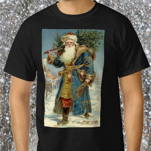 Camiseta Santa Claus Victoriano Antiguo con árbol de Navida