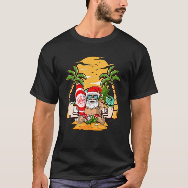 Camiseta Santa Claus Vin de playa de gafas de sol de Hawái (Anverso)