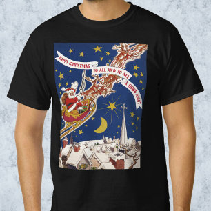 Camiseta Santa Claus vintage con renos voladores