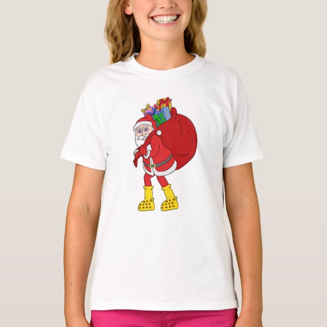 Camiseta Santa Claus viste grandes botes amarillos (Anverso)