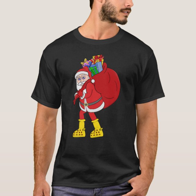 Camiseta Santa Claus viste grandes botes amarillos (Anverso)