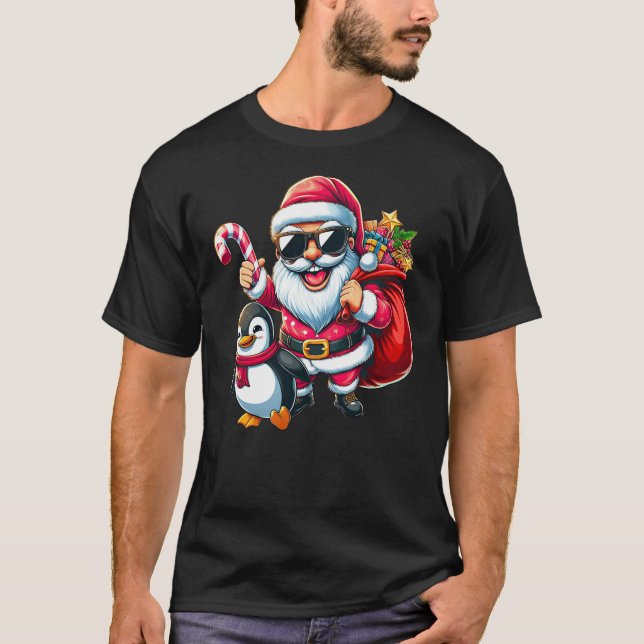 Camiseta Santa Claus with Penguin Funny Christmas Boys Girl (Anverso)