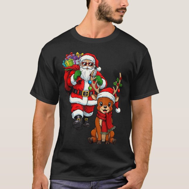 Camiseta Santa Claus With Reindeer And Cool Christmas  (Anverso)