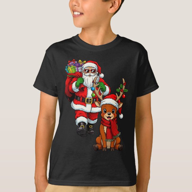 Camiseta Santa Claus With Reindeer And Cool Christmas  (Anverso)