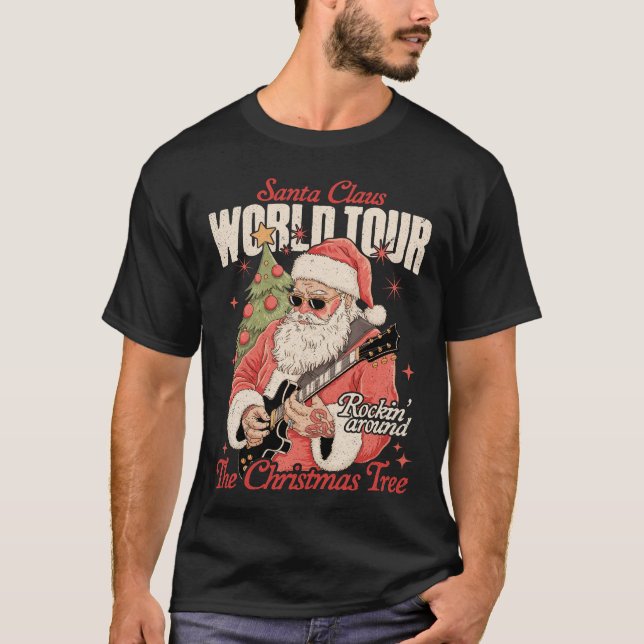 Camiseta Santa Claus World Tour Cool Christmas Music Guitar (Anverso)
