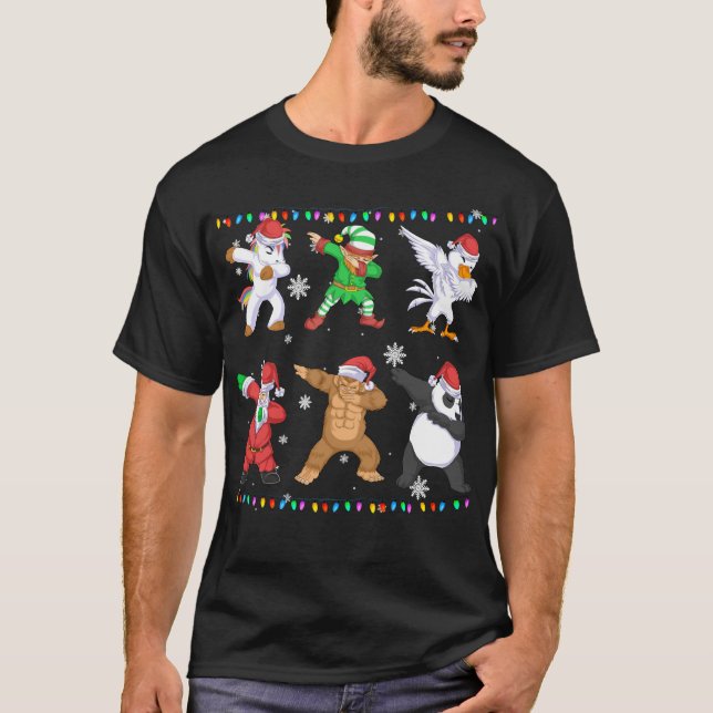 Camiseta santa claus y elf y amigos bailando navidades (Anverso)