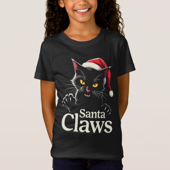Camiseta Santa Claws – Funny Black Cat Christmas Design (Anverso)