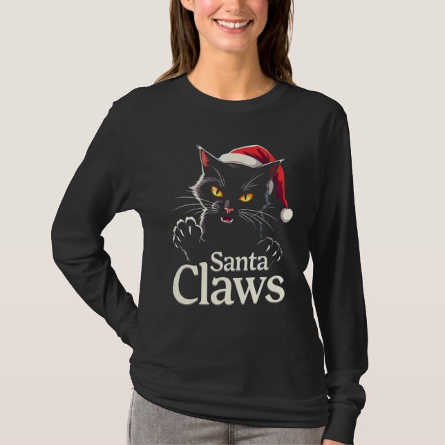 Camiseta Santa Claws – Funny Black Cat Christmas Design (Anverso)