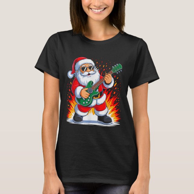 Camiseta Santa Clic De Guitarra Jugando Drums Funny Navidad (Anverso)