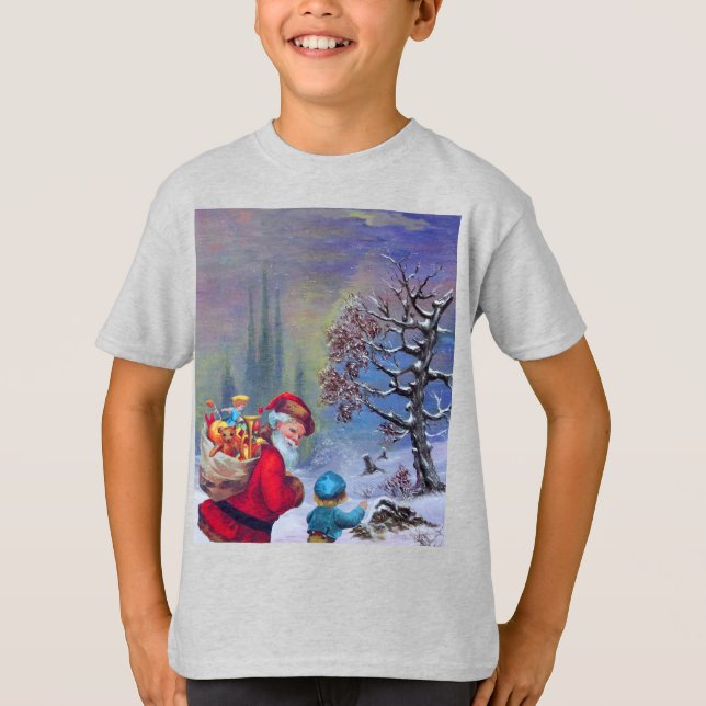 CAMISETA SANTA CON NIÑO EN LA NIEVE DE INVIERNO (Anverso)