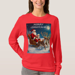 Camiseta Santa con un pequeño cachorro blanco