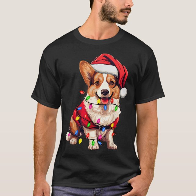 Camiseta Santa Corgi Dog Christmas Lights Xmas Pajama Dog L (Anverso)