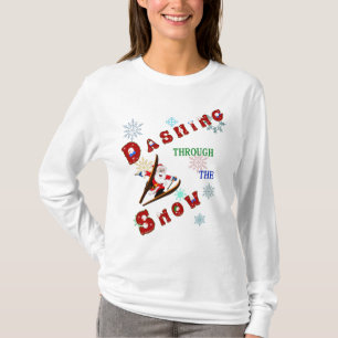Camiseta Santa corriendo por la nieve en esquís