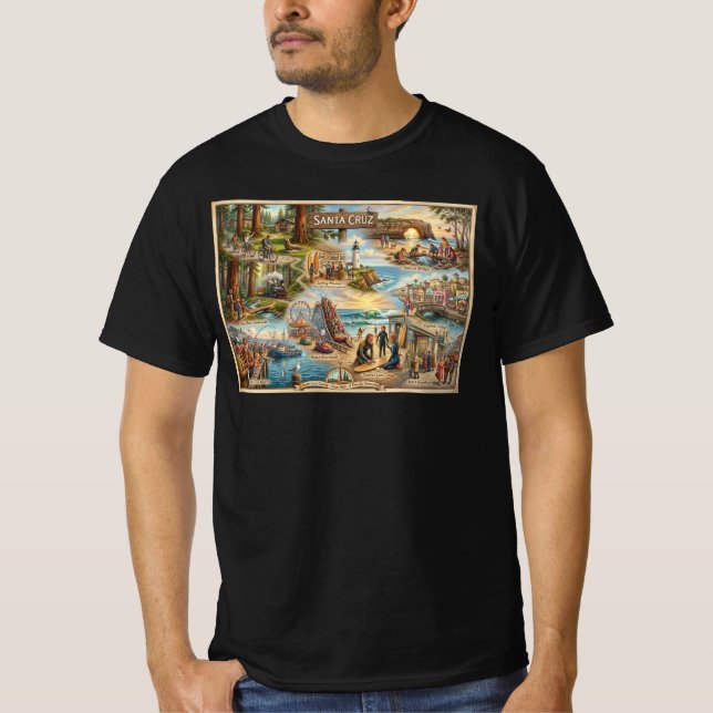 Camiseta Santa Cruz Vibe Map – Cultural Coastal Art Print (Anverso)