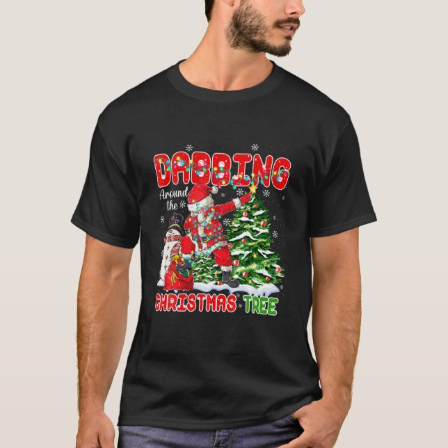 Camiseta Santa Dabbing en torno al árbol de Navidad Snowman (Anverso)