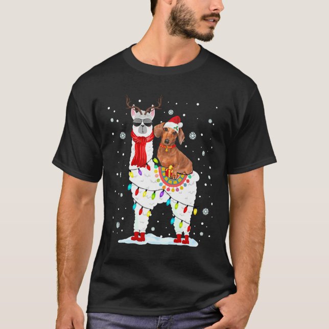 Camiseta Santa Dachshund montando reno (Anverso)