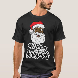 Camiseta Santa de guiño negro alegre navidad afroamericana