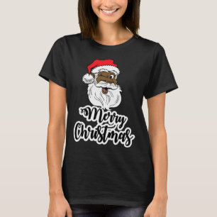 Camiseta Santa de guiño negro alegre navidad afroamericana