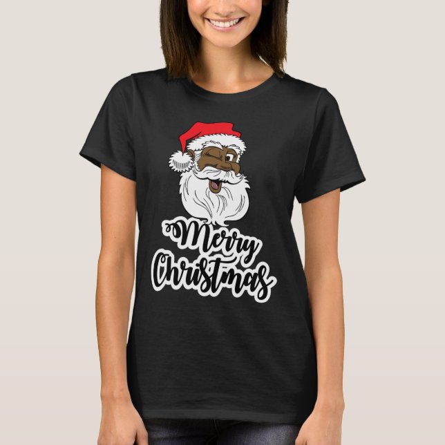 Camiseta Santa de guiño negro alegre navidad afroamericana (Anverso)