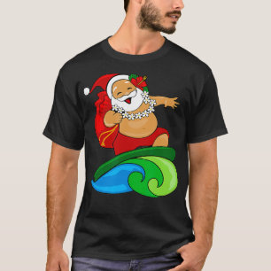 Camiseta Santa De Surf De Hawái En Una Ola Con Surfboa
