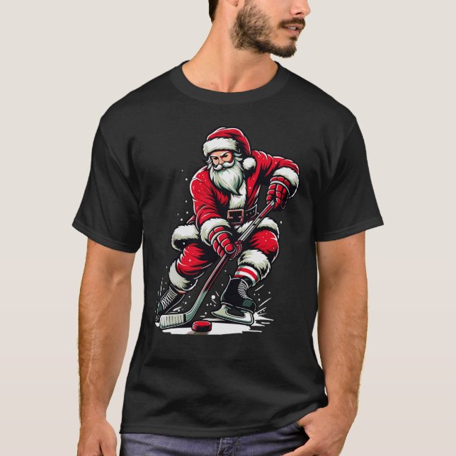 Camiseta Santa Deportiva navidades Juega Noches de Hockey s (Anverso)