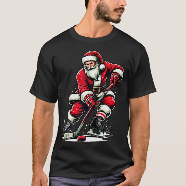 Camiseta Santa Deportiva navidades Juega Noches de Hockey s (Anverso)