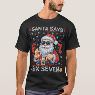 Camiseta Santa Dice 6 7 Brillo Navidad Diamante Rhine