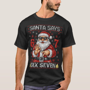 Camiseta Santa Dice 6 7 Brillo Navidad Glitter Santa