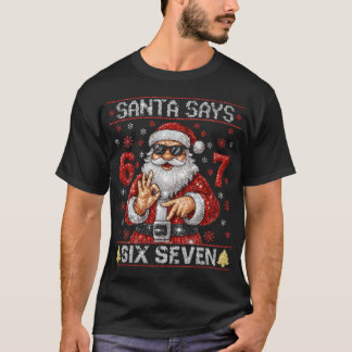 Camiseta Santa Dice 6 7 Brillo Navidad Glitter Santa 