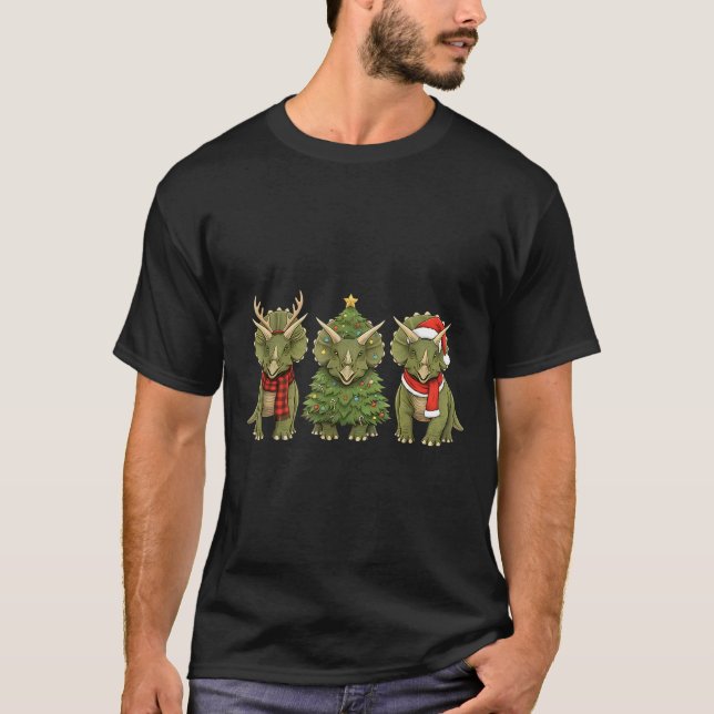 Camiseta Santa Dinosaur Christmas Tree Triceratops Lover Xm (Anverso)
