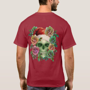CAMISETA SANTA DIVERTIDO CALAVERA VERDE Y FLORAL DE NAVIDAD