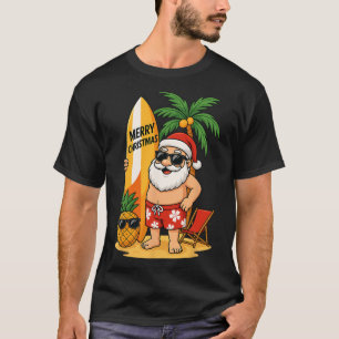 Camiseta Santa Divertido Surfeando Playa de Verano Navidad