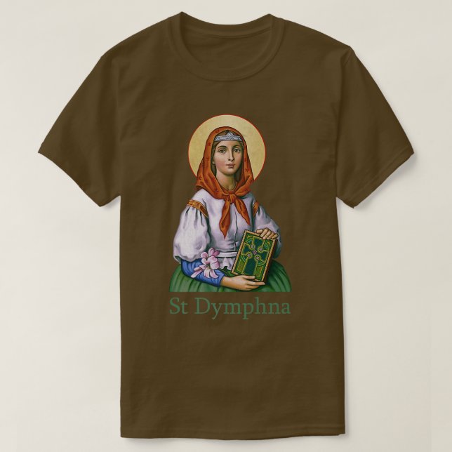 Camiseta Santa Dymphna Pureza Lirio Patrona Salud Mental  (Diseño del anverso)