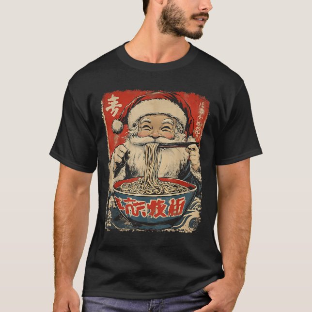 Camiseta Santa Eating Ramen Noodles Ukiyo-e Insred Christma (Anverso)