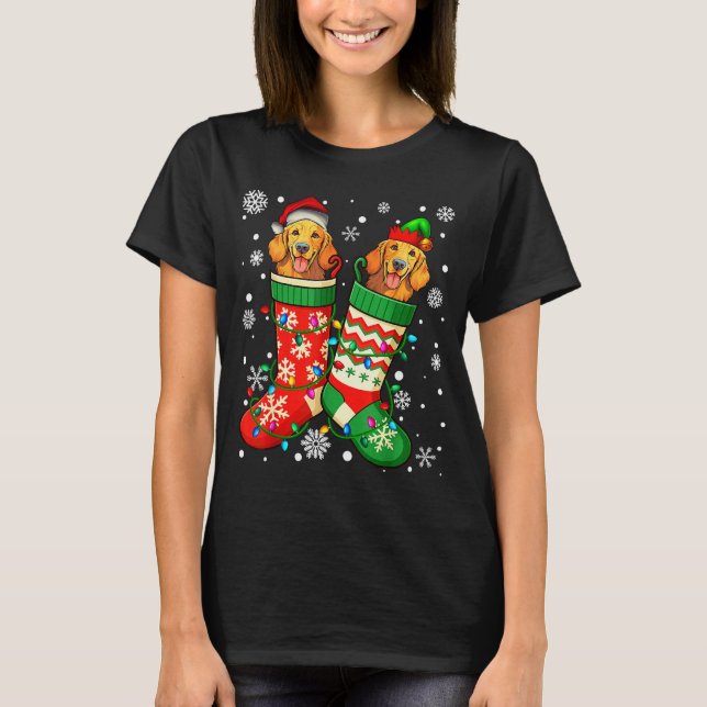Camiseta Santa Elf Golden Retriever Dog In Christmas Socks  (Anverso)