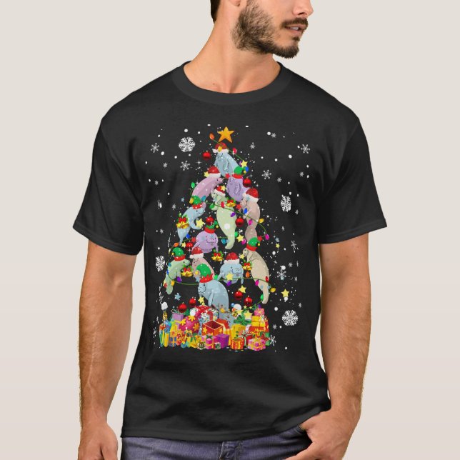 Camiseta Santa ELF Manatee Christmas Tree Xmas Light Manat (Anverso)