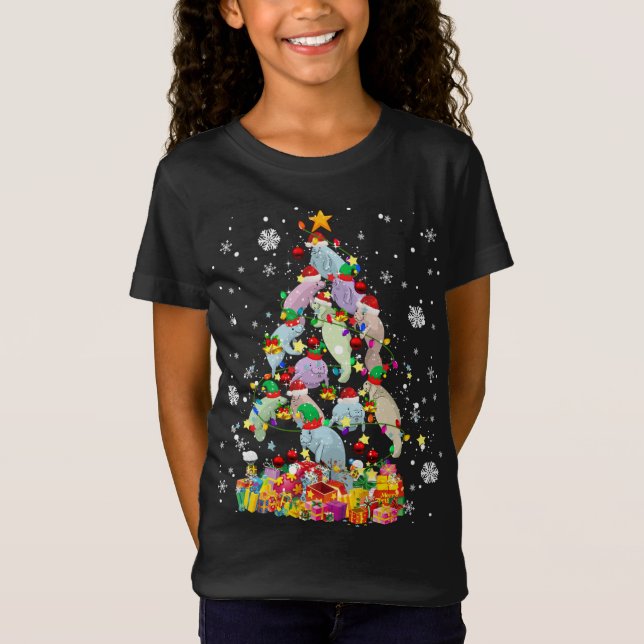 Camiseta Santa ELF Manatee Christmas Tree Xmas Light Manat (Anverso)