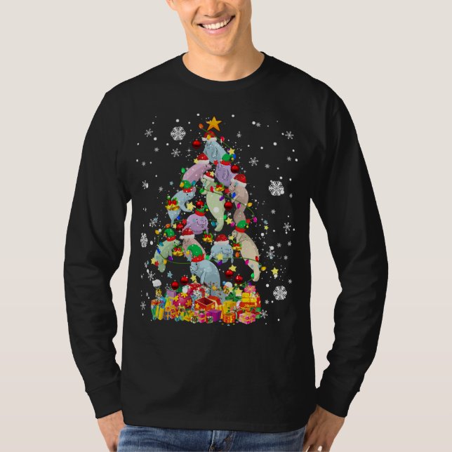 Camiseta Santa ELF Manatee Christmas Tree Xmas Light Manat (Anverso)