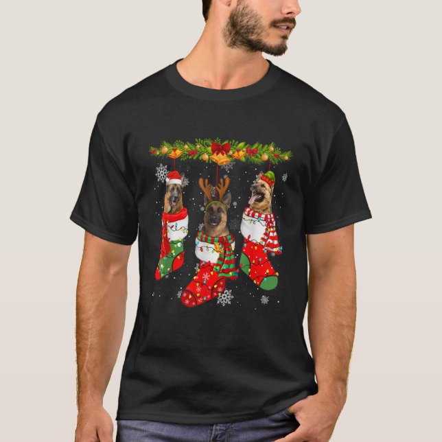 Camiseta Santa Elf Reindeer German Shepherd Dog Xmas Socks  (Anverso)