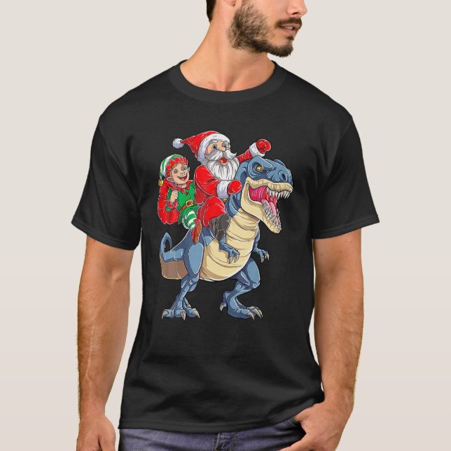 Camiseta Santa Elf Riding Dinosaur T - Niños Navidades Rex (Anverso)