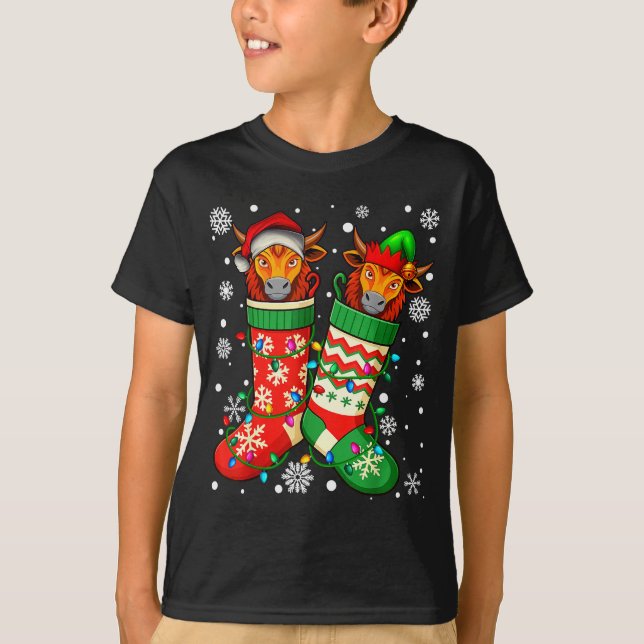 Camiseta Santa Elf Yak Animal In Christmas Socks Men Women  (Anverso)