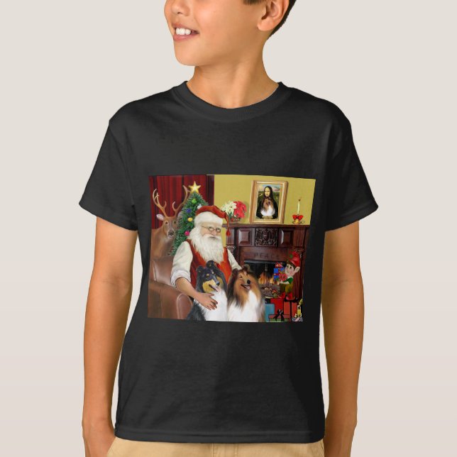 Camiseta Santa en casa - Collies (dos) (Anverso)
